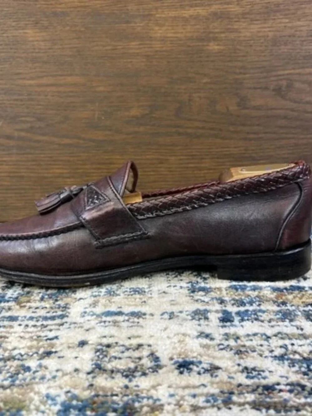 Allen Edmonds Men's 9 EEE (3E) Maxfield Leather Braided Loafers Burgundy